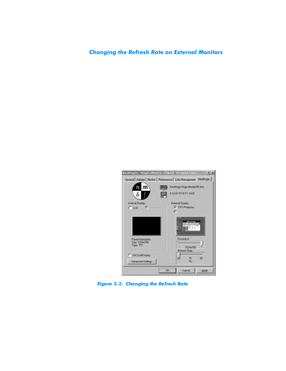Changing the refresh rate on external monitors, Changing the refresh rate on external monitors -5, Figure 5-3 | Changing the refresh rate -5, Kdqjlqjwkh5hiuhvk5dwhrq([whuqdo0rqlwruv | Dell Inspiron 3500 User Manual | Page 45 / 68
