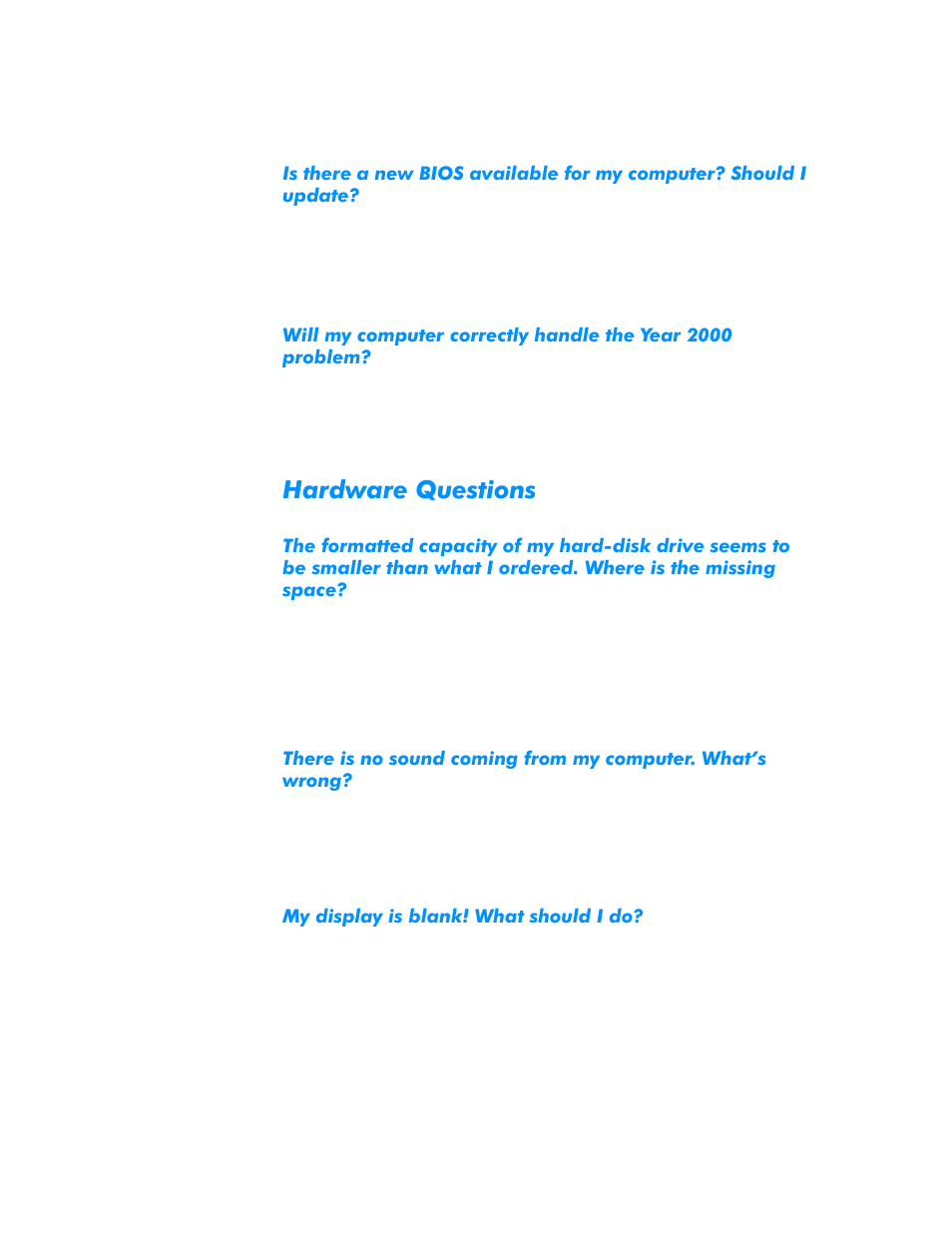 Hardware questions, My display is blank! what should i do, Hardware questions -2 | Dugzduh4xhvwlrqv | Dell Inspiron 3500 User Manual | Page 60 / 68