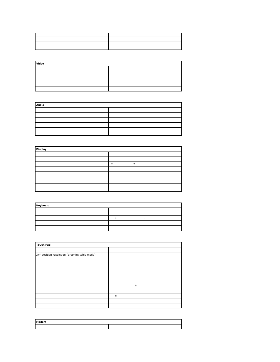 Video, Audio, Display | Keyboard, Touch pad, Modem | Dell Inspiron 2500 User Manual | Page 50 / 62