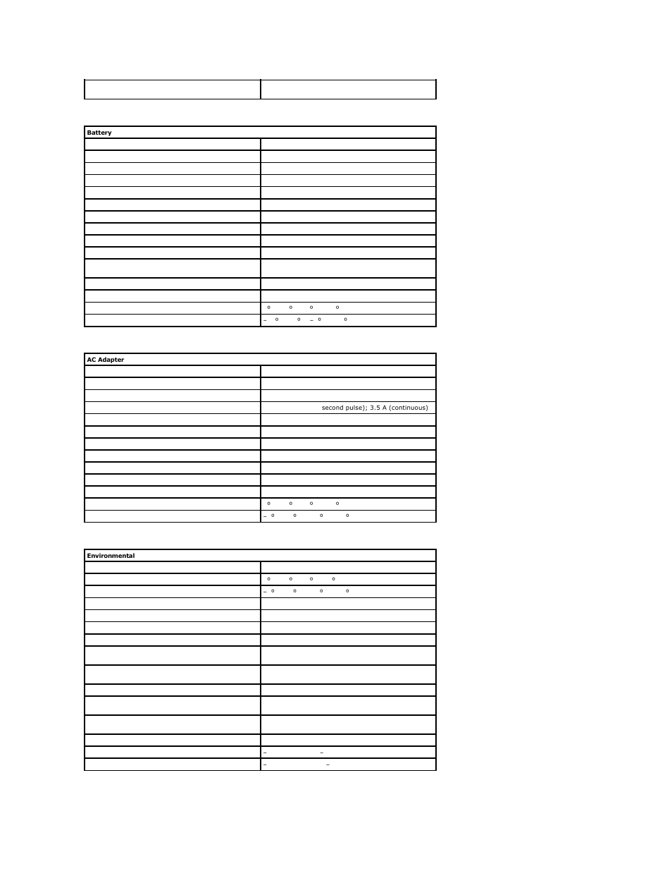 Battery, Ac adapter, Environmental | Dell Inspiron 2500 User Manual | Page 51 / 62
