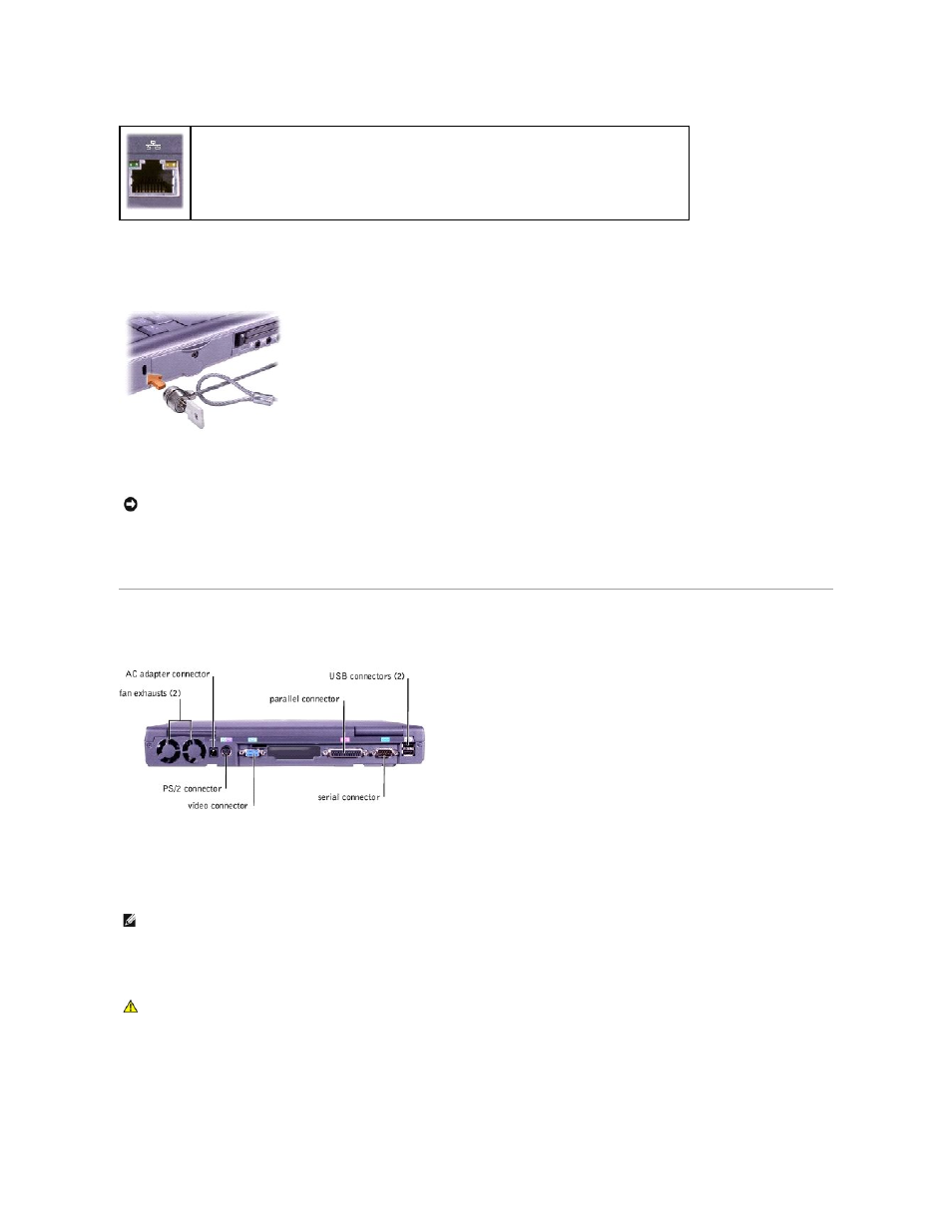 Back view, Security cable slot, Pc card slot | Fan exhausts, Ac adapter connector | Dell Inspiron 2500 User Manual | Page 58 / 62