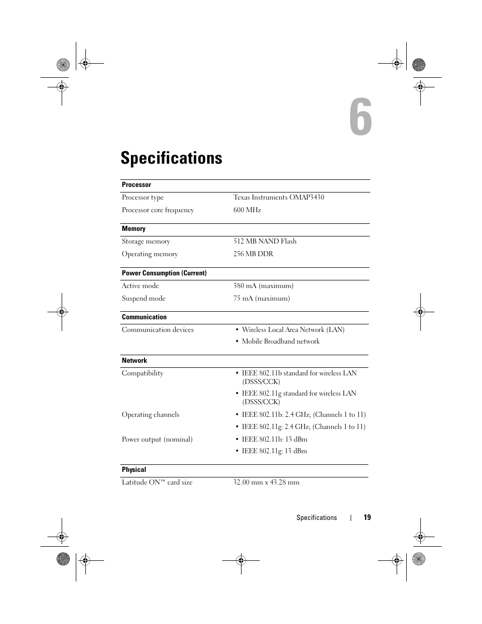 Specifications | Dell Latitude E4310 (Mid 2010) User Manual | Page 19 / 24