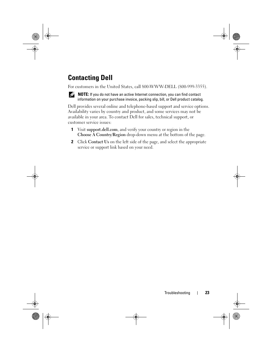 Contacting dell | Dell Latitude E4310 (Mid 2010) User Manual | Page 23 / 24