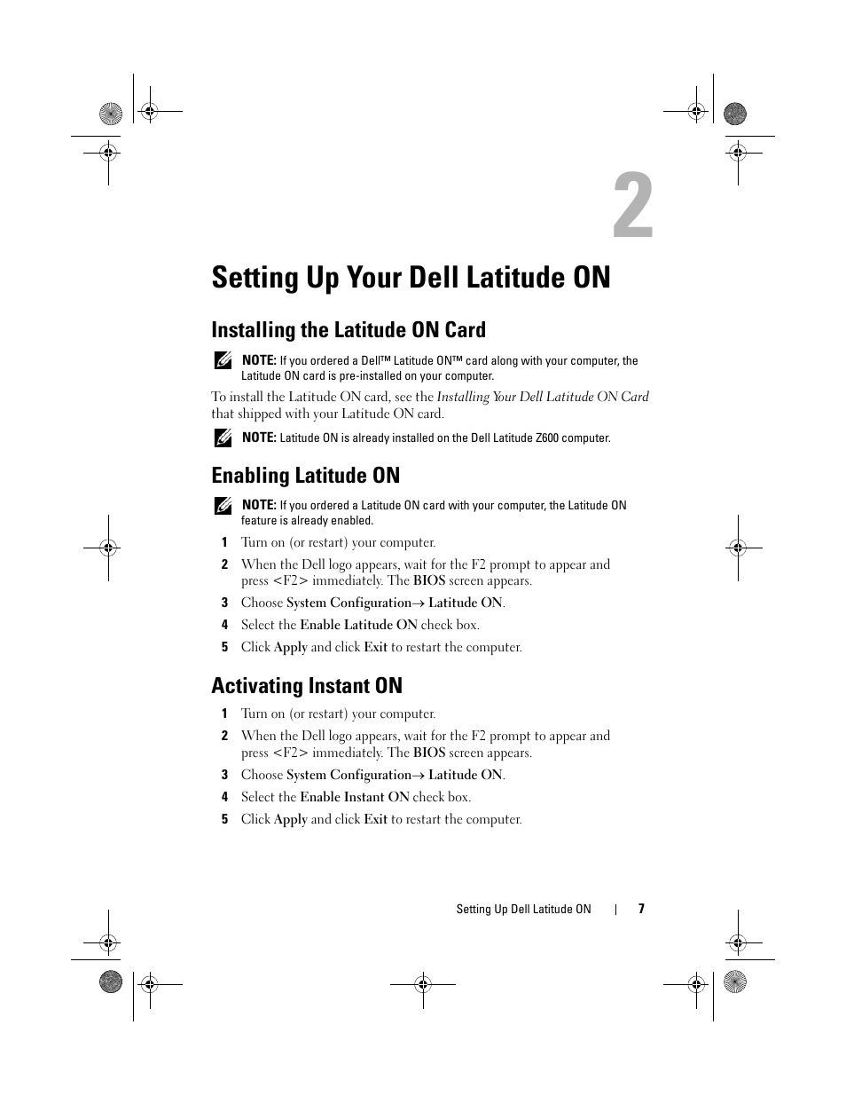 Setting up your dell latitude on, Installing the latitude on card, Enabling latitude on | Activating instant on | Dell Latitude E4310 (Mid 2010) User Manual | Page 7 / 24
