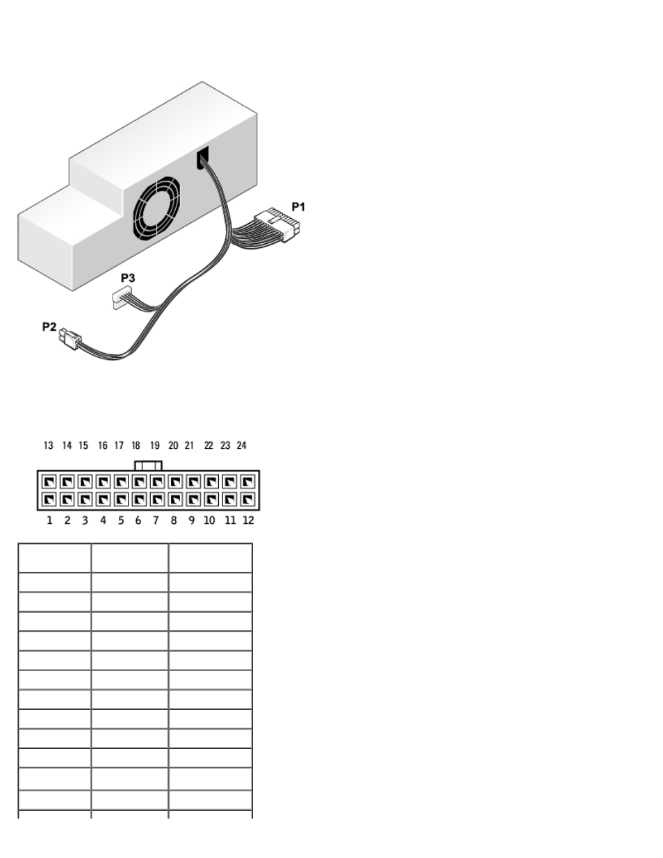 Power supply dc connector pin assignments, Dc power connector p1 | Dell Dimension 5150C User Manual | Page 50 / 65