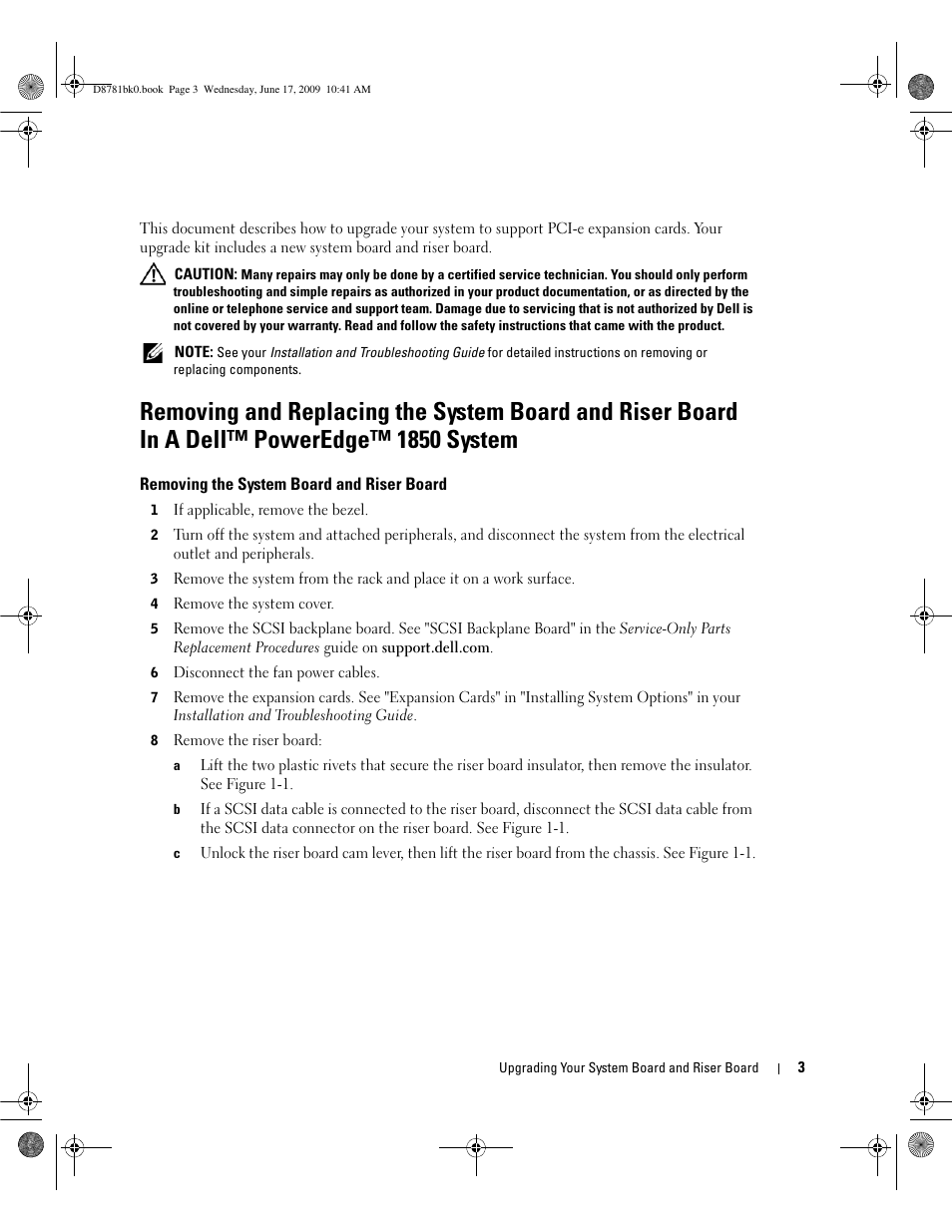 Removing the system board and riser board | Dell PowerEdge 1850 User Manual | Page 3 / 10