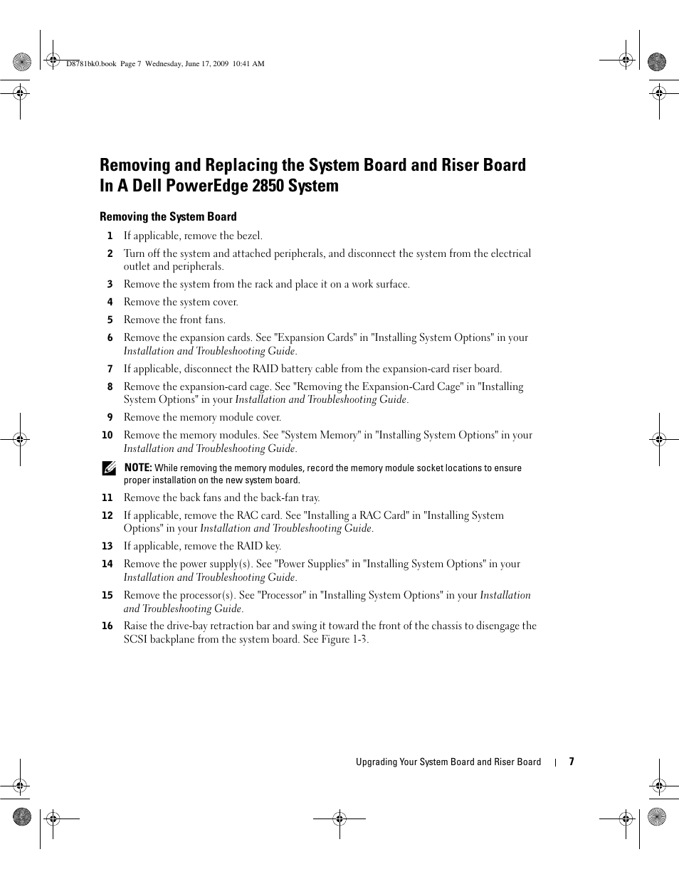 Removing the system board | Dell PowerEdge 1850 User Manual | Page 7 / 10