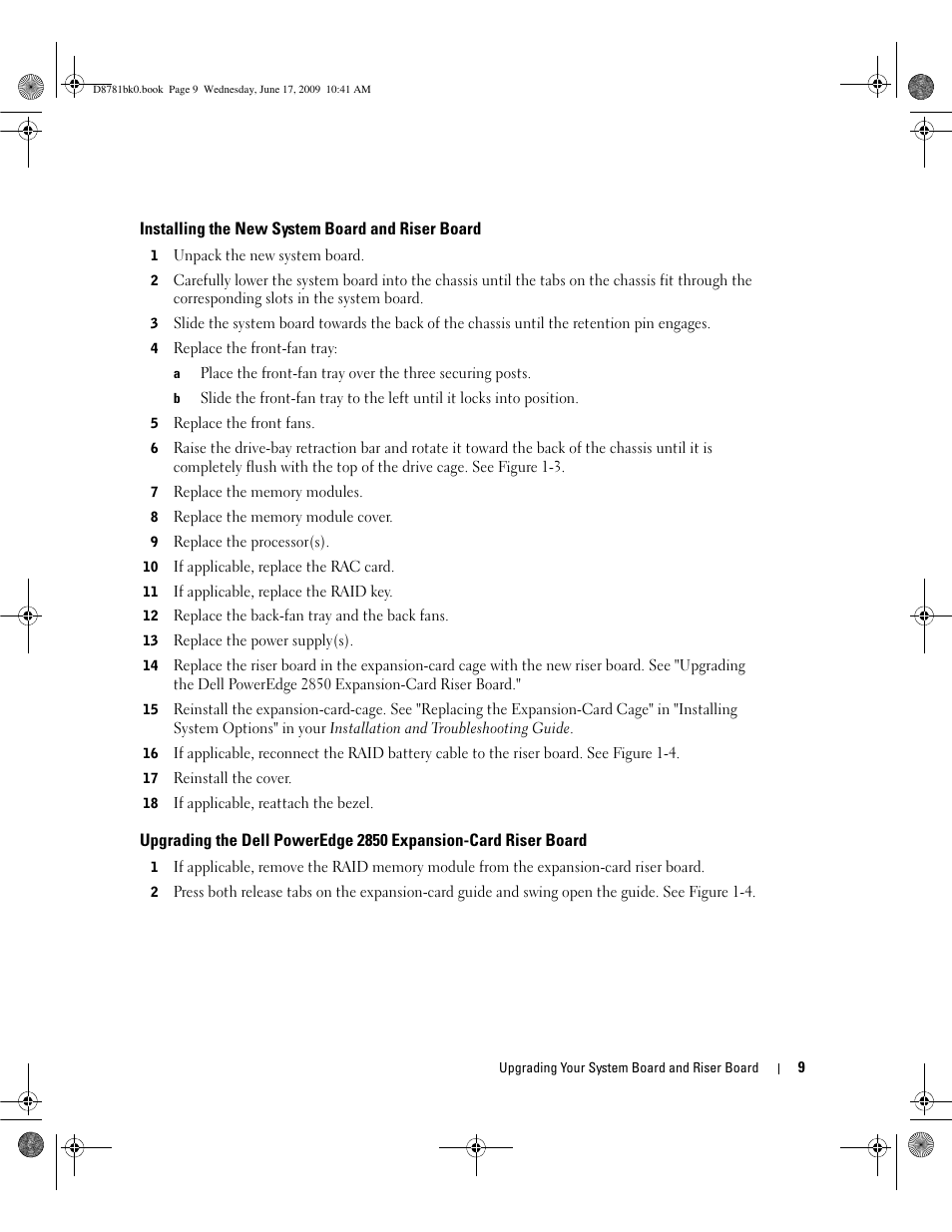 Installing the new system board and riser board | Dell PowerEdge 1850 User Manual | Page 9 / 10
