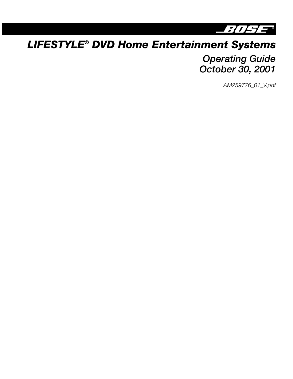 Bose Lifestyle DVD Home Entertainment Systems User Manual | 46 pages