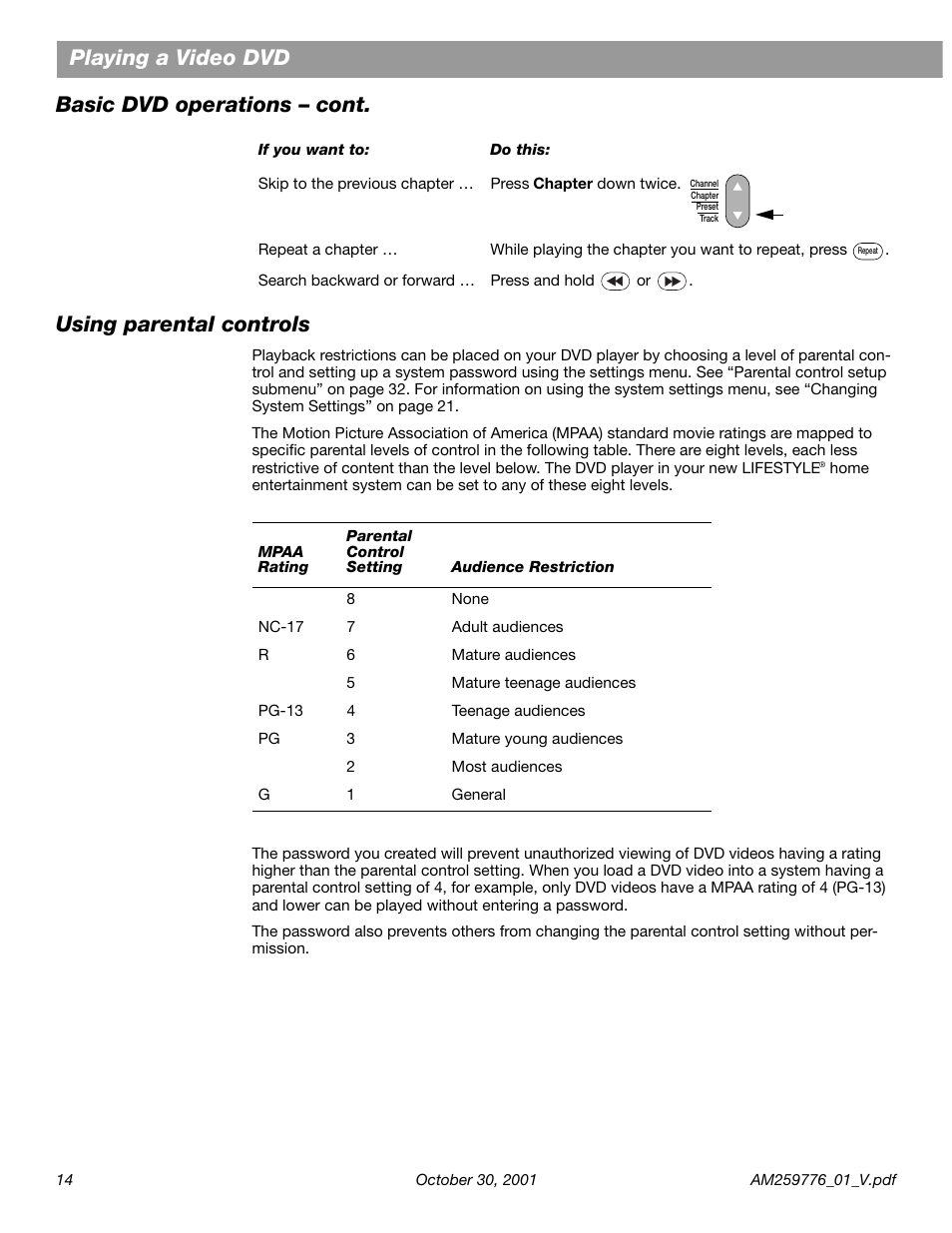Using parental controls | Bose Lifestyle DVD Home Entertainment Systems User Manual | Page 16 / 46