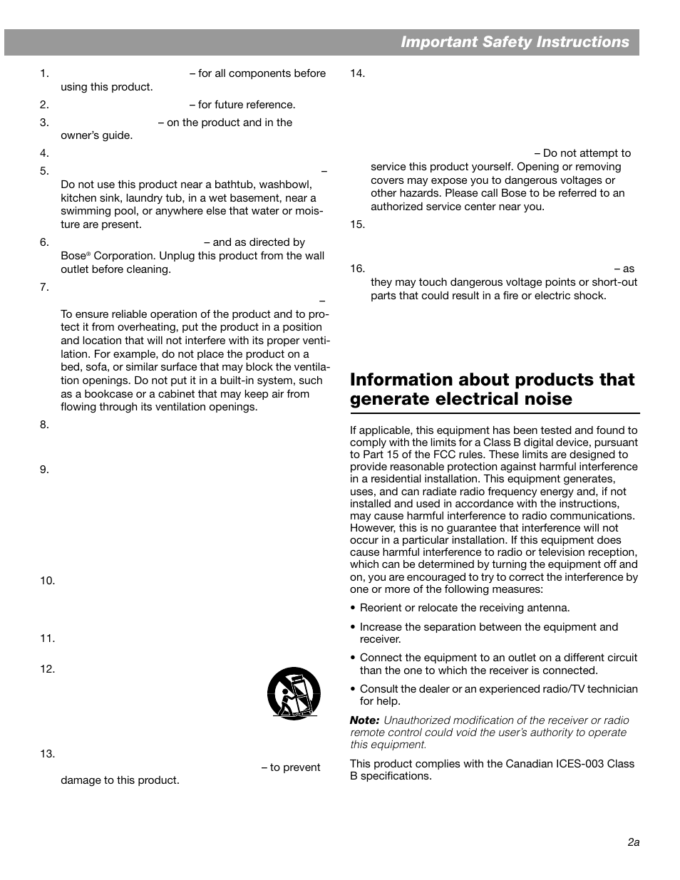 Important safety instructions | Bose Lifestyle DVD Home Entertainment Systems User Manual | Page 3 / 46