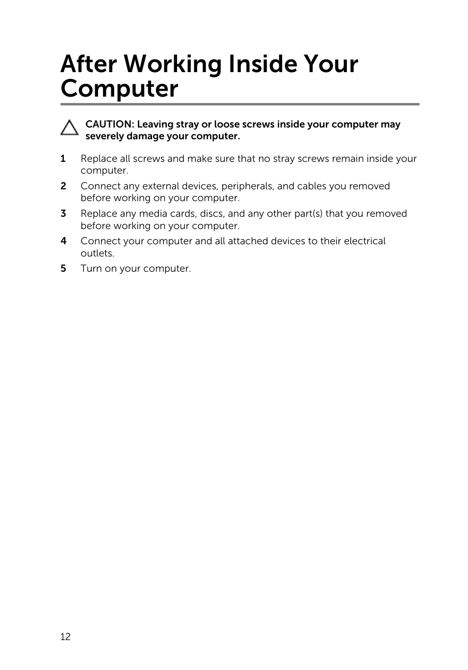 After working inside your computer | Dell Inspiron 14 (5445, Mid 2014) User Manual | Page 12 / 100
