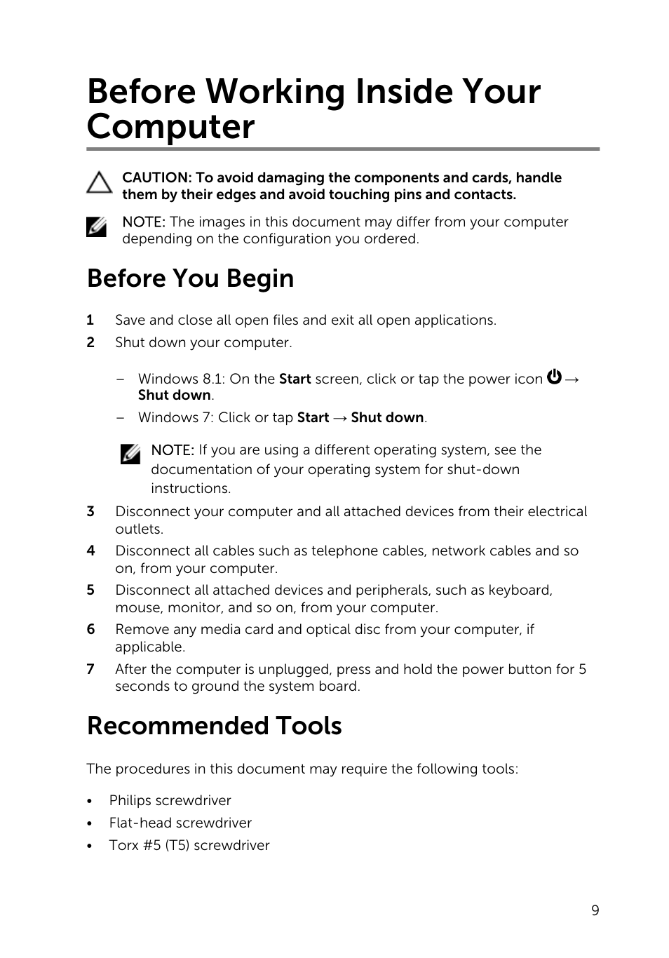 Before working inside your computer, Before you begin, Recommended tools | Dell Inspiron 14 (5445, Mid 2014) User Manual | Page 9 / 100