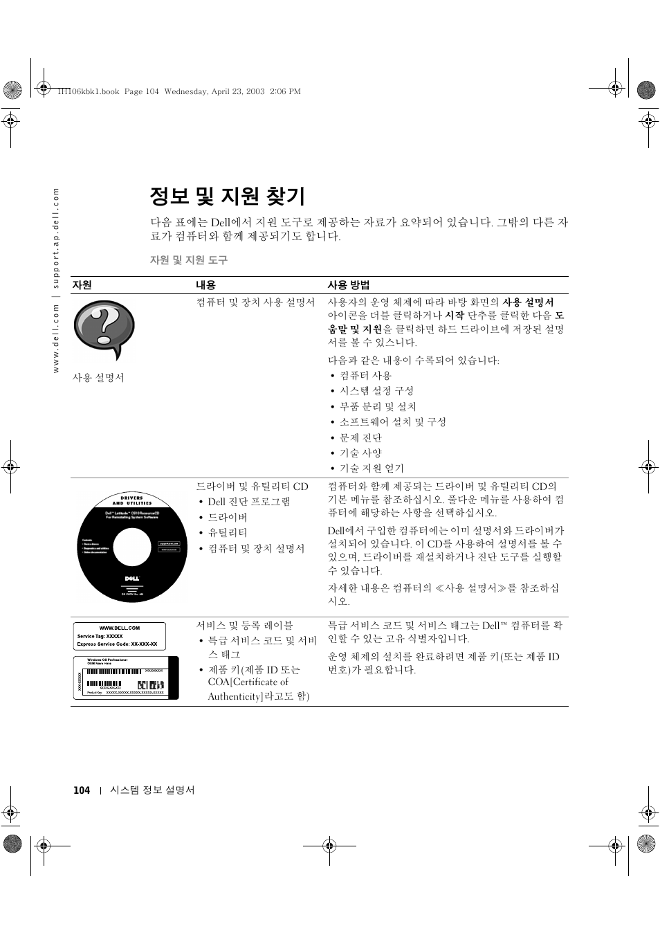 정보 및 지원 찾기 | Dell Latitude C840 User Manual | Page 106 / 122