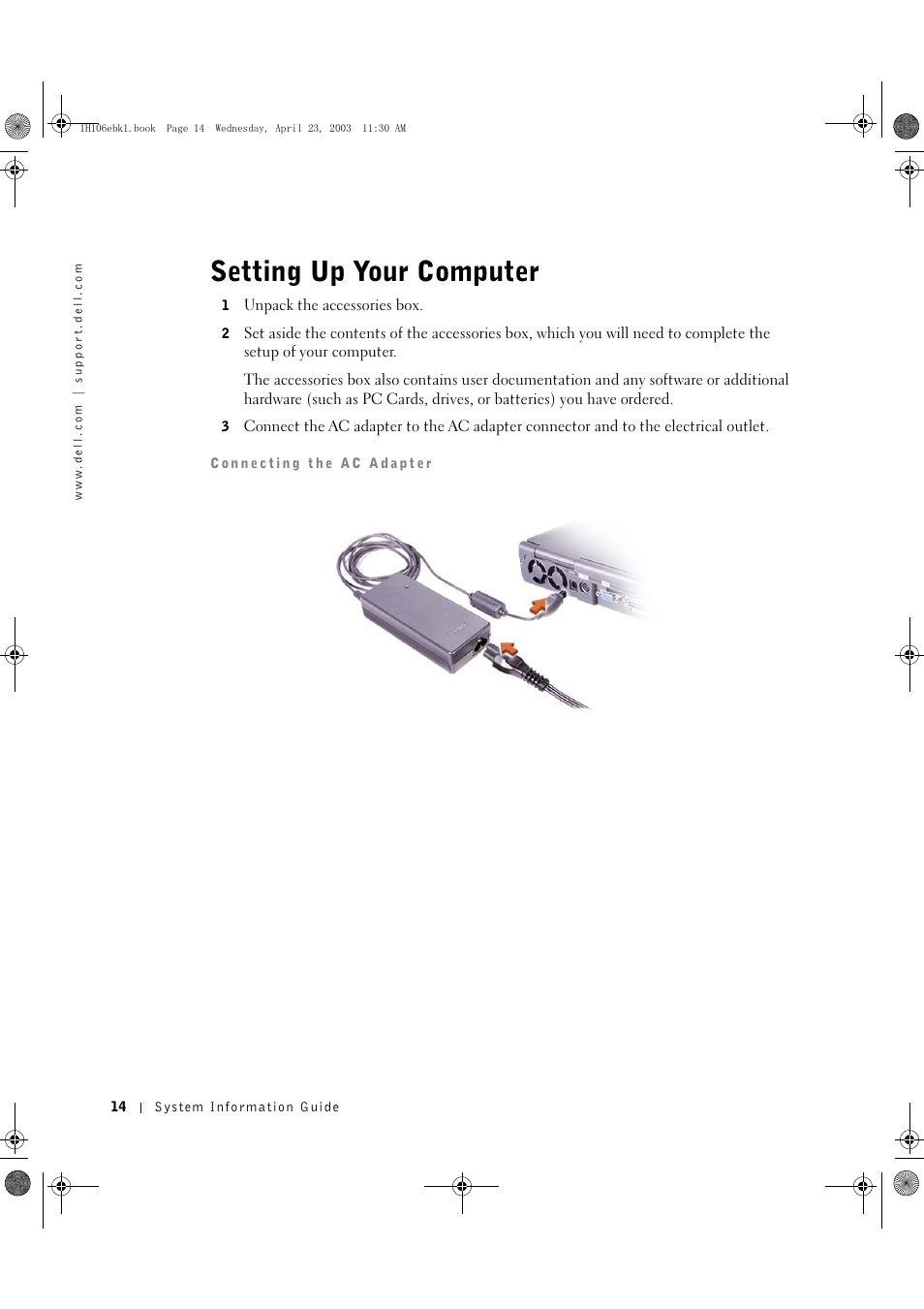Setting up your computer | Dell Latitude C840 User Manual | Page 16 / 122