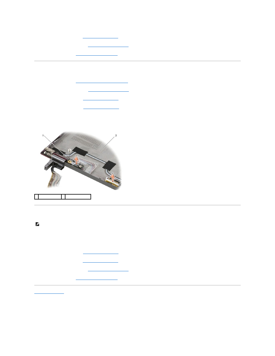 Removing the lcd cable, Replacing the lcd cable | Dell Latitude E4300 (Late 2008) User Manual | Page 22 / 80