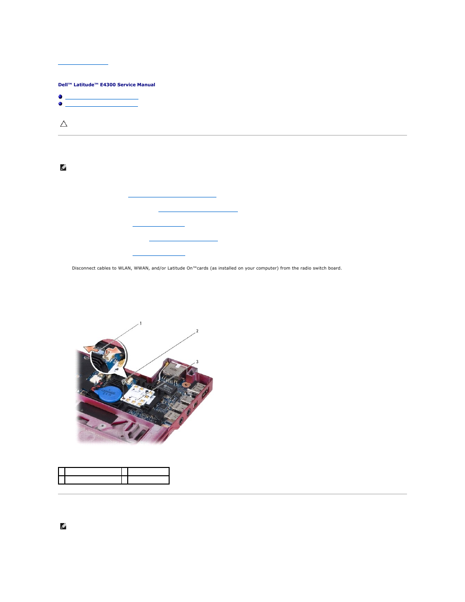 Radio switch board, Removing the radio switch board, Replacing the radio switch board | Dell Latitude E4300 (Late 2008) User Manual | Page 45 / 80