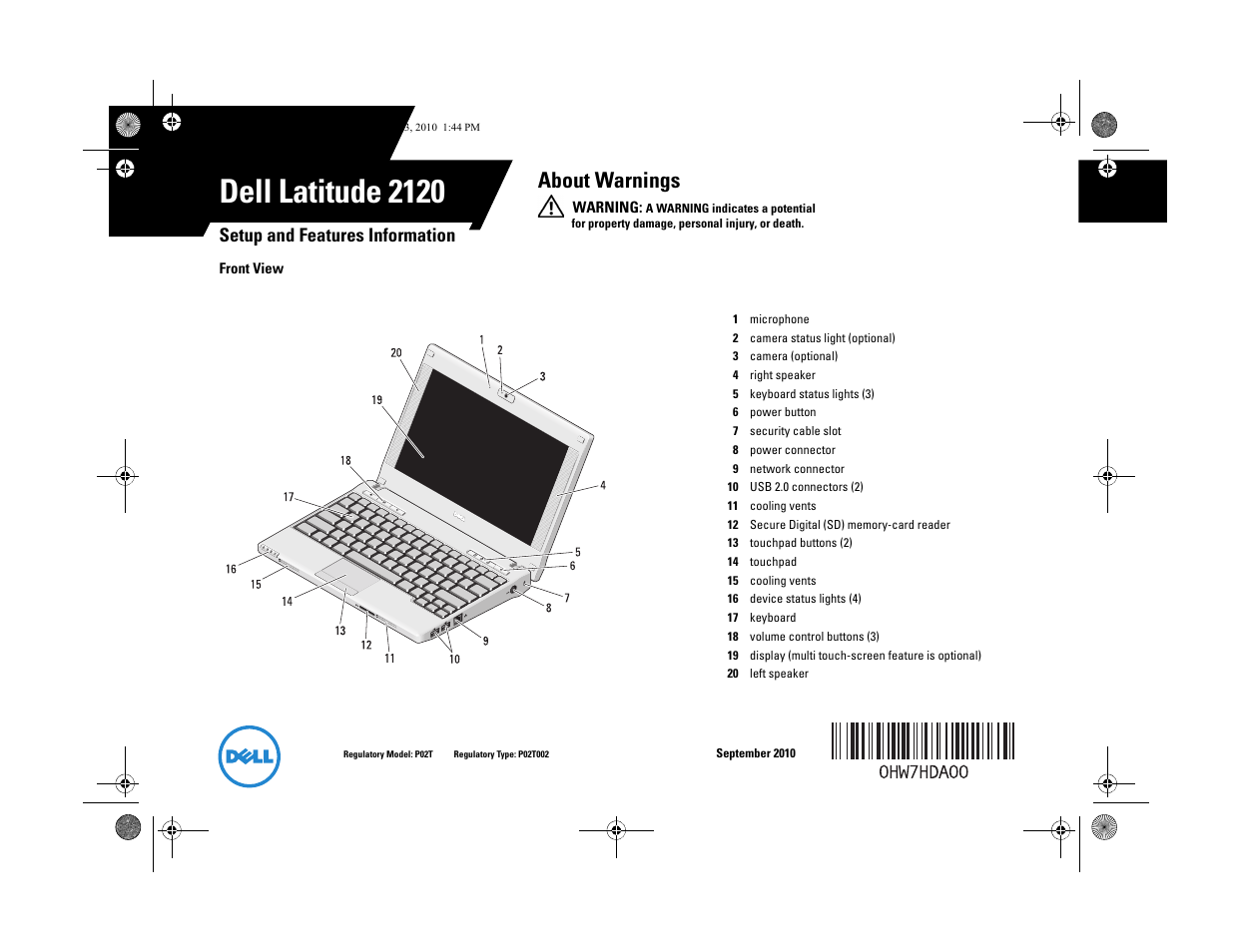 Dell Latitude 2120 (Late 2010) User Manual | 6 pages