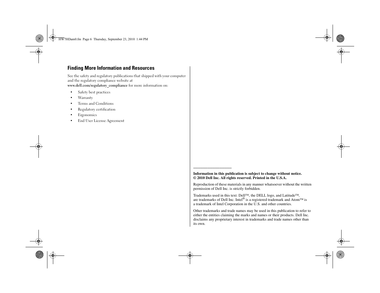 Finding more information and resources | Dell Latitude 2120 (Late 2010) User Manual | Page 6 / 6