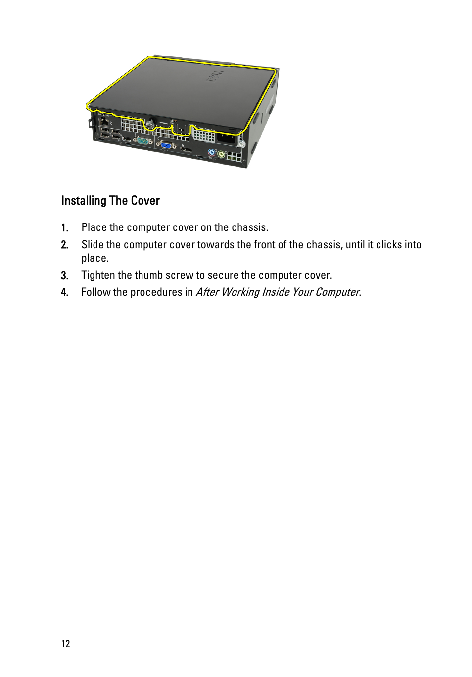 Installing the cover | Dell OptiPlex 990 (Early 2011) User Manual | Page 12 / 94