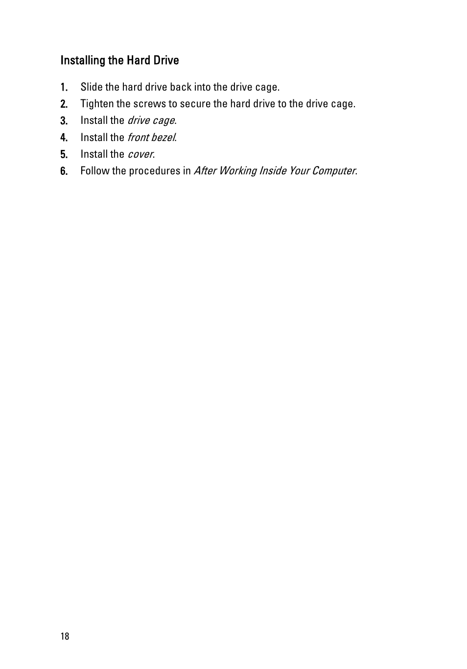 Installing the hard drive | Dell OptiPlex 990 (Early 2011) User Manual | Page 18 / 94