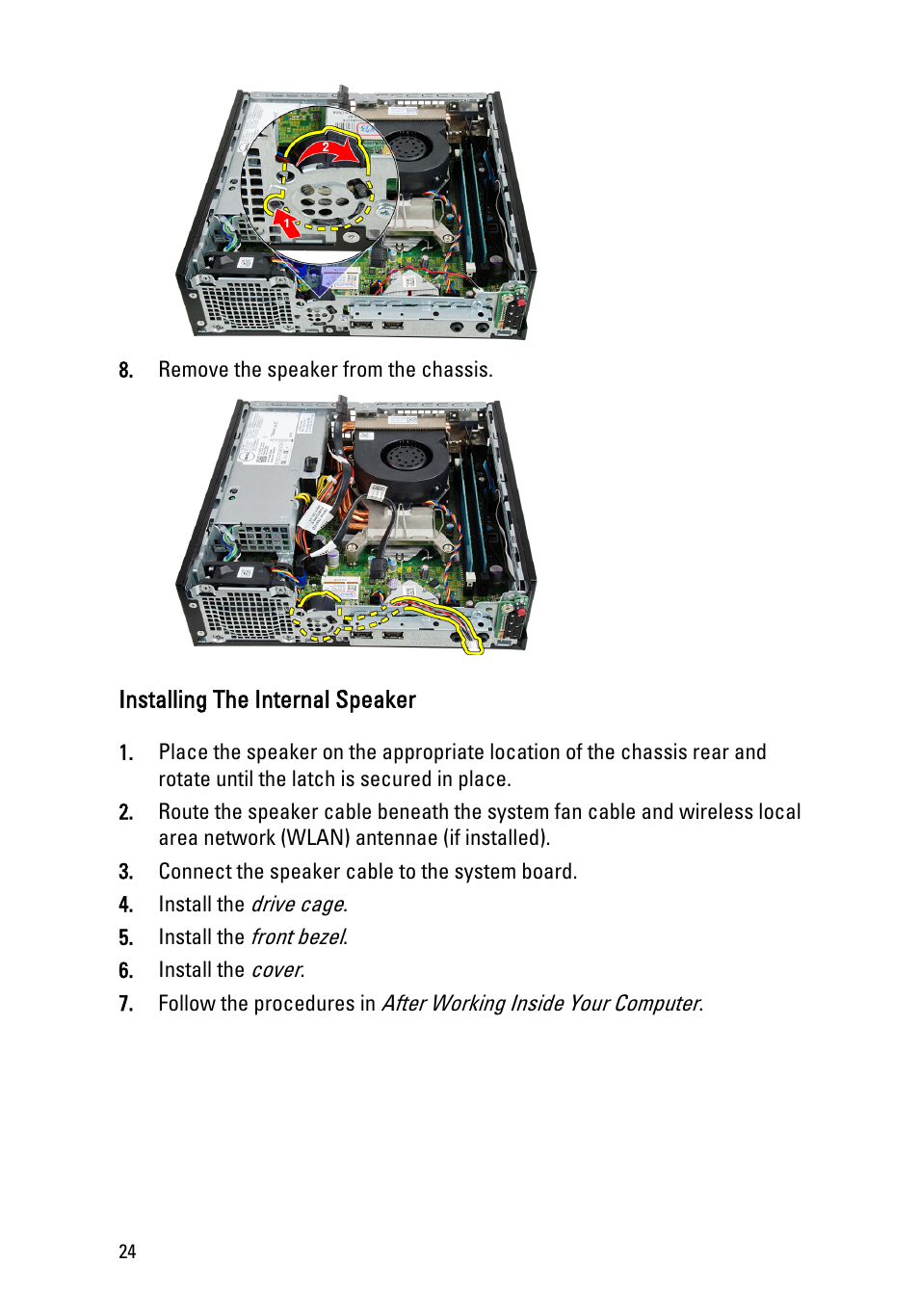 Installing the internal speaker | Dell OptiPlex 990 (Early 2011) User Manual | Page 24 / 94