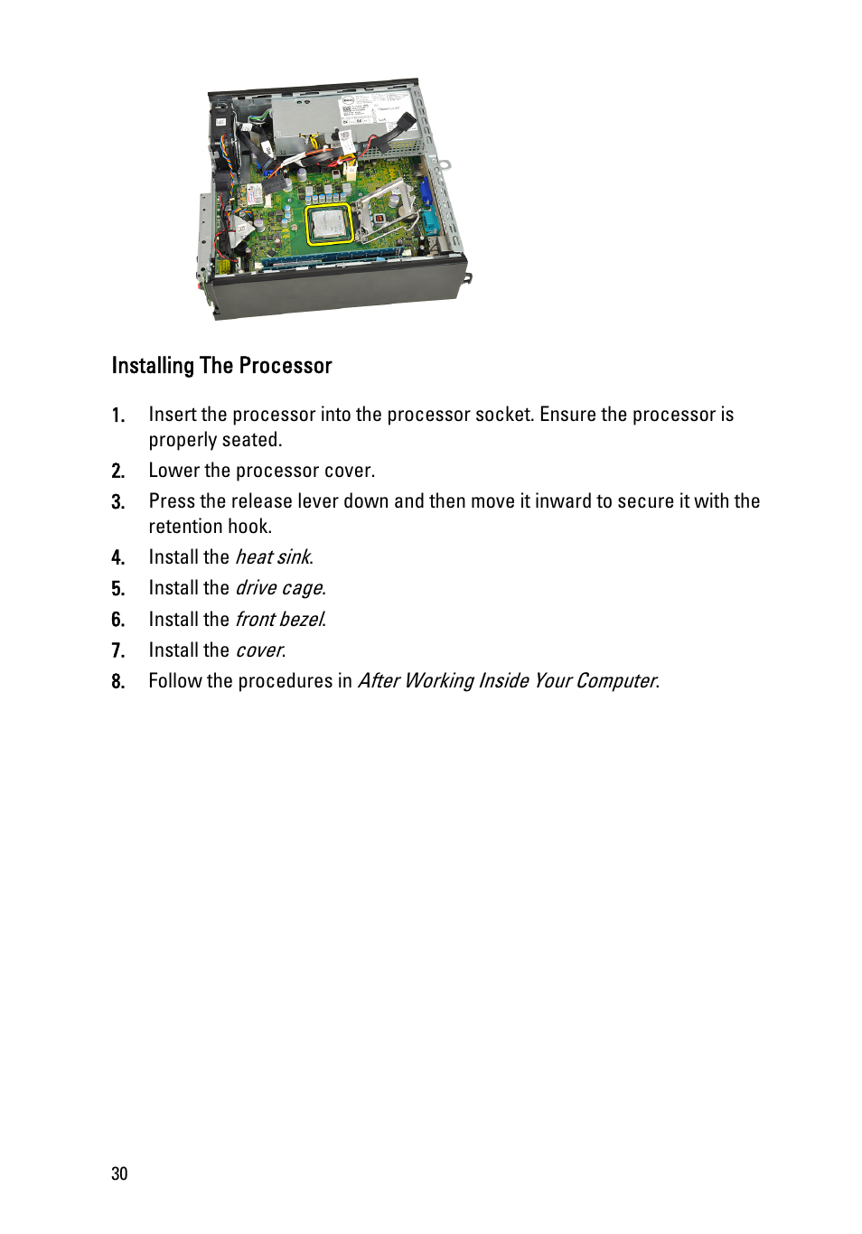 Installing the processor | Dell OptiPlex 990 (Early 2011) User Manual | Page 30 / 94