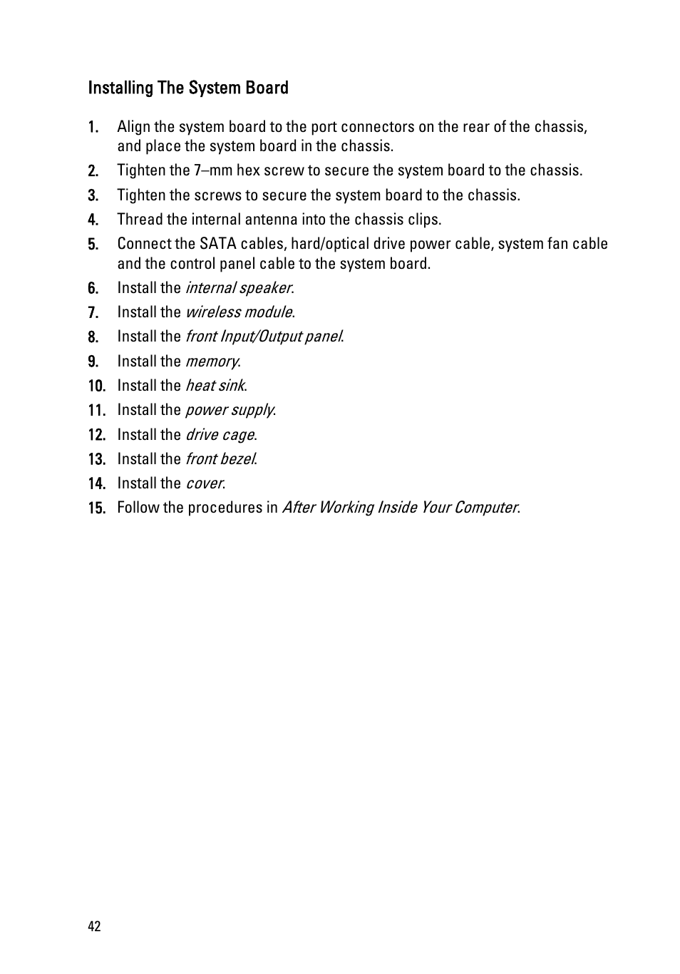Installing the system board | Dell OptiPlex 990 (Early 2011) User Manual | Page 42 / 94