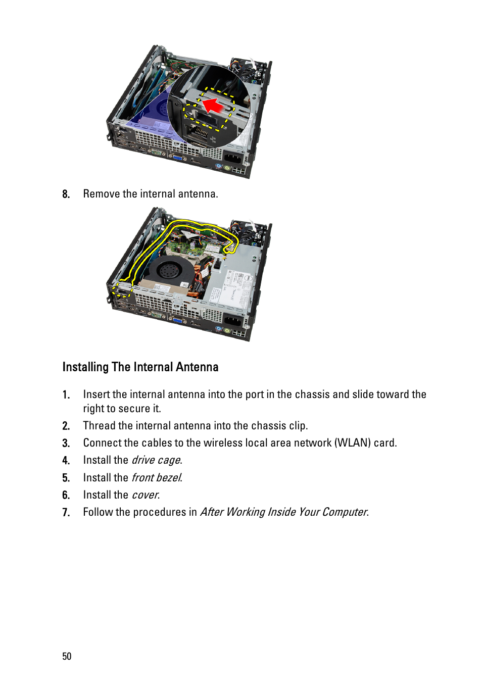 Installing the internal antenna | Dell OptiPlex 990 (Early 2011) User Manual | Page 50 / 94