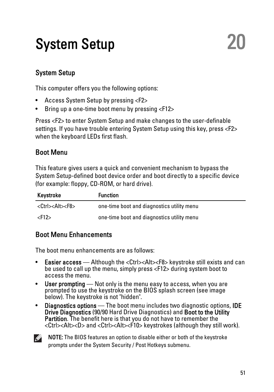 System setup, Boot menu, Boot menu enhancements | 20 system setup | Dell OptiPlex 990 (Early 2011) User Manual | Page 51 / 94