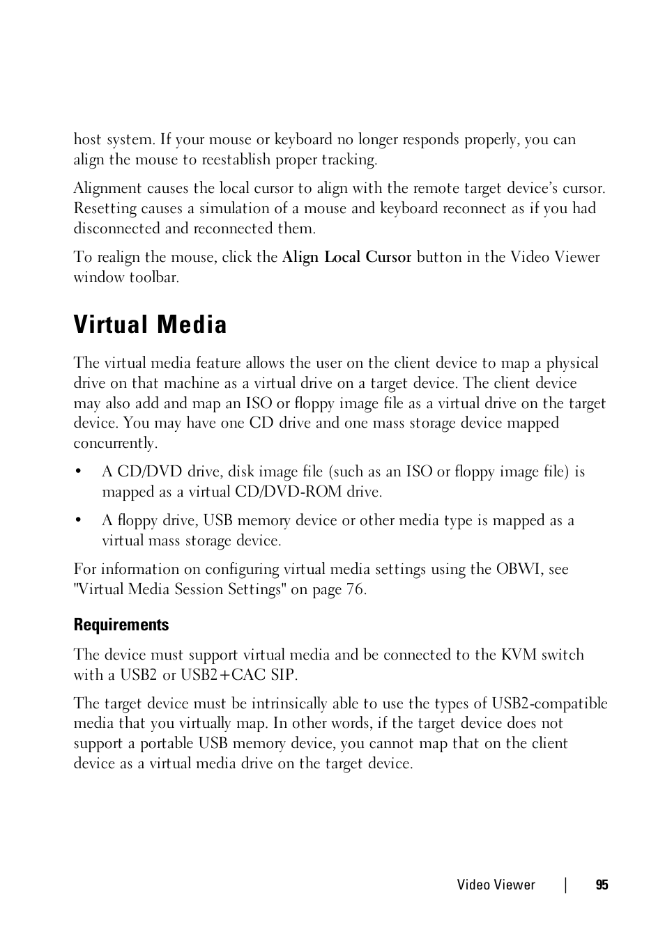 Virtual media, Requirements | Dell KVM 1081AD/ KVM 2161AD User Manual | Page 103 / 140