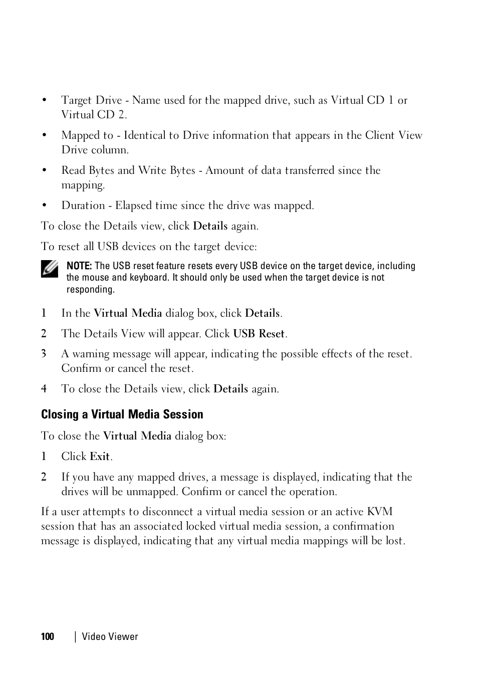 Closing a virtual media session | Dell KVM 1081AD/ KVM 2161AD User Manual | Page 108 / 140