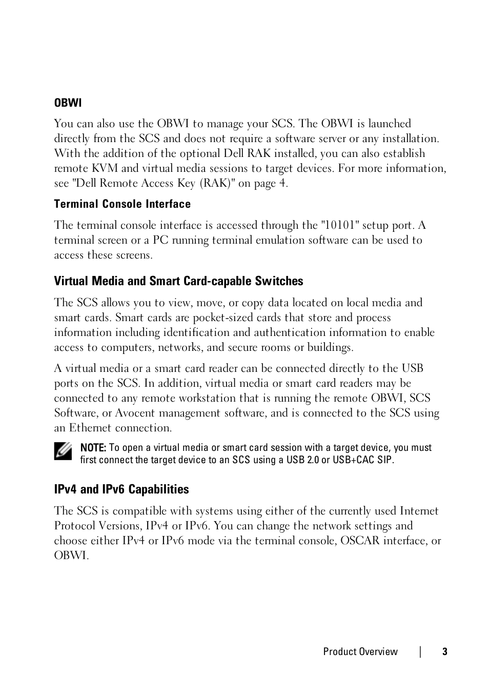 Virtual media and smart card-capable switches, Ipv4 and ipv6 capabilities | Dell KVM 1081AD/ KVM 2161AD User Manual | Page 11 / 140