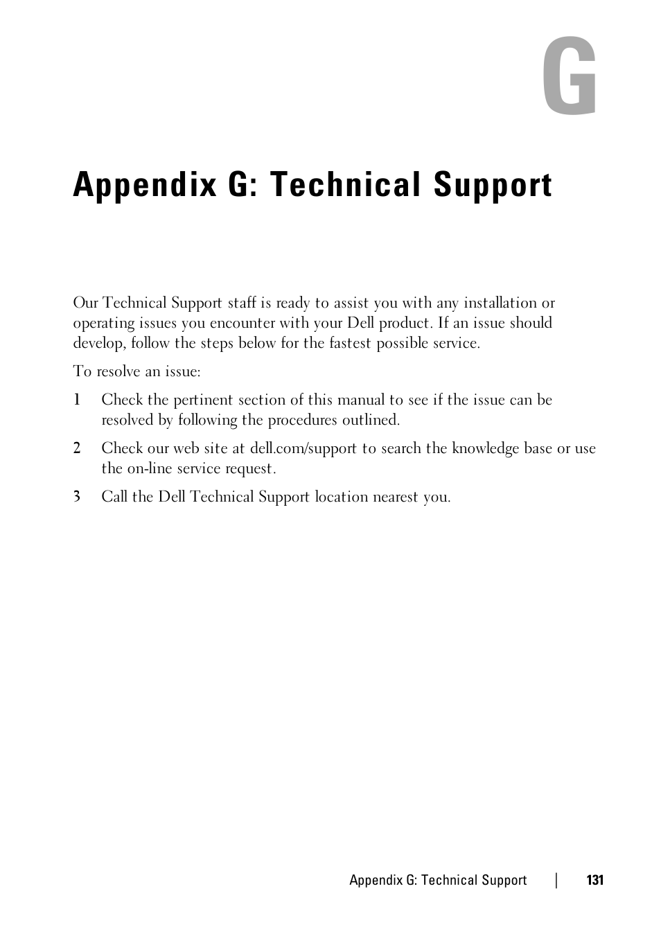 Appendix g: technical support | Dell KVM 1081AD/ KVM 2161AD User Manual | Page 139 / 140