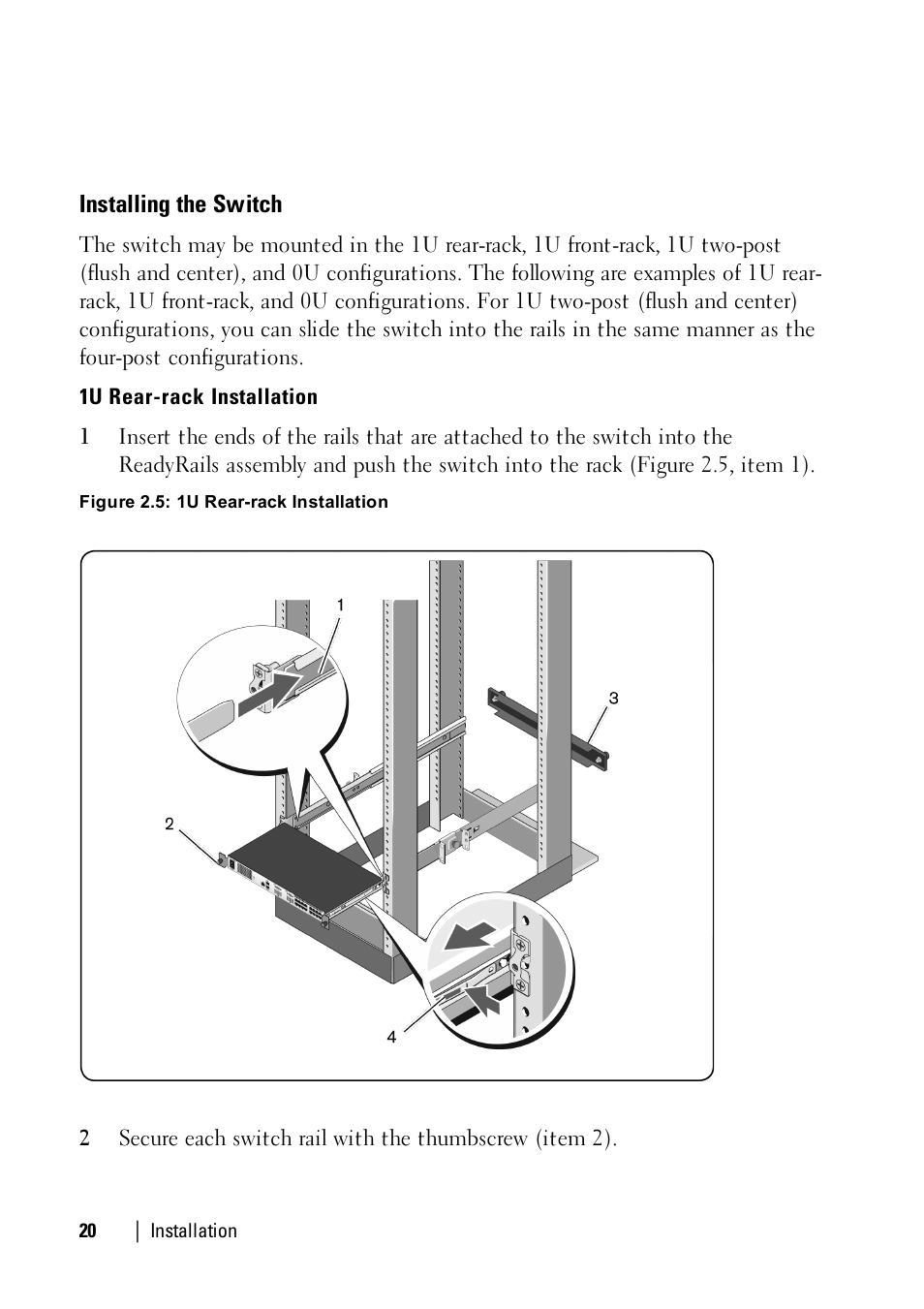 Installing the switch, 1urear | Dell KVM 1081AD/ KVM 2161AD User Manual | Page 28 / 140