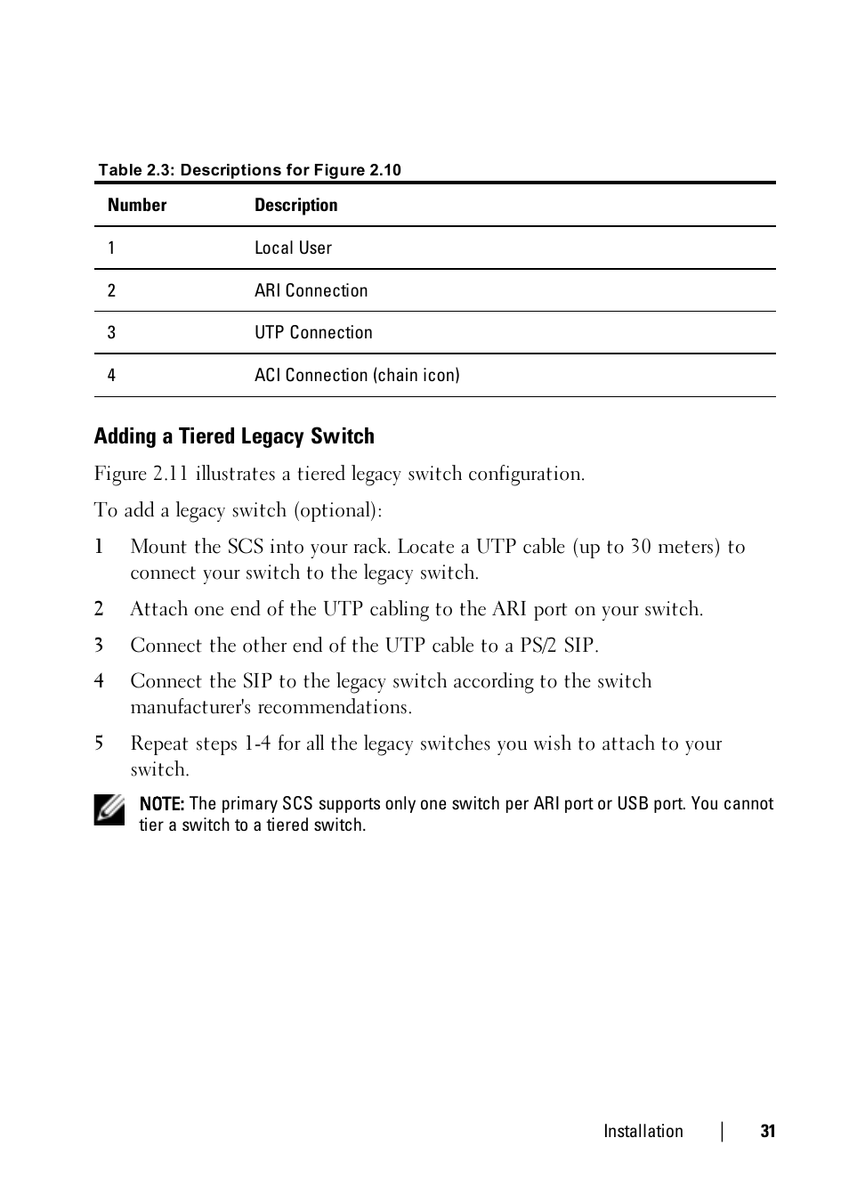 Adding a tiered legacy switch | Dell KVM 1081AD/ KVM 2161AD User Manual | Page 39 / 140
