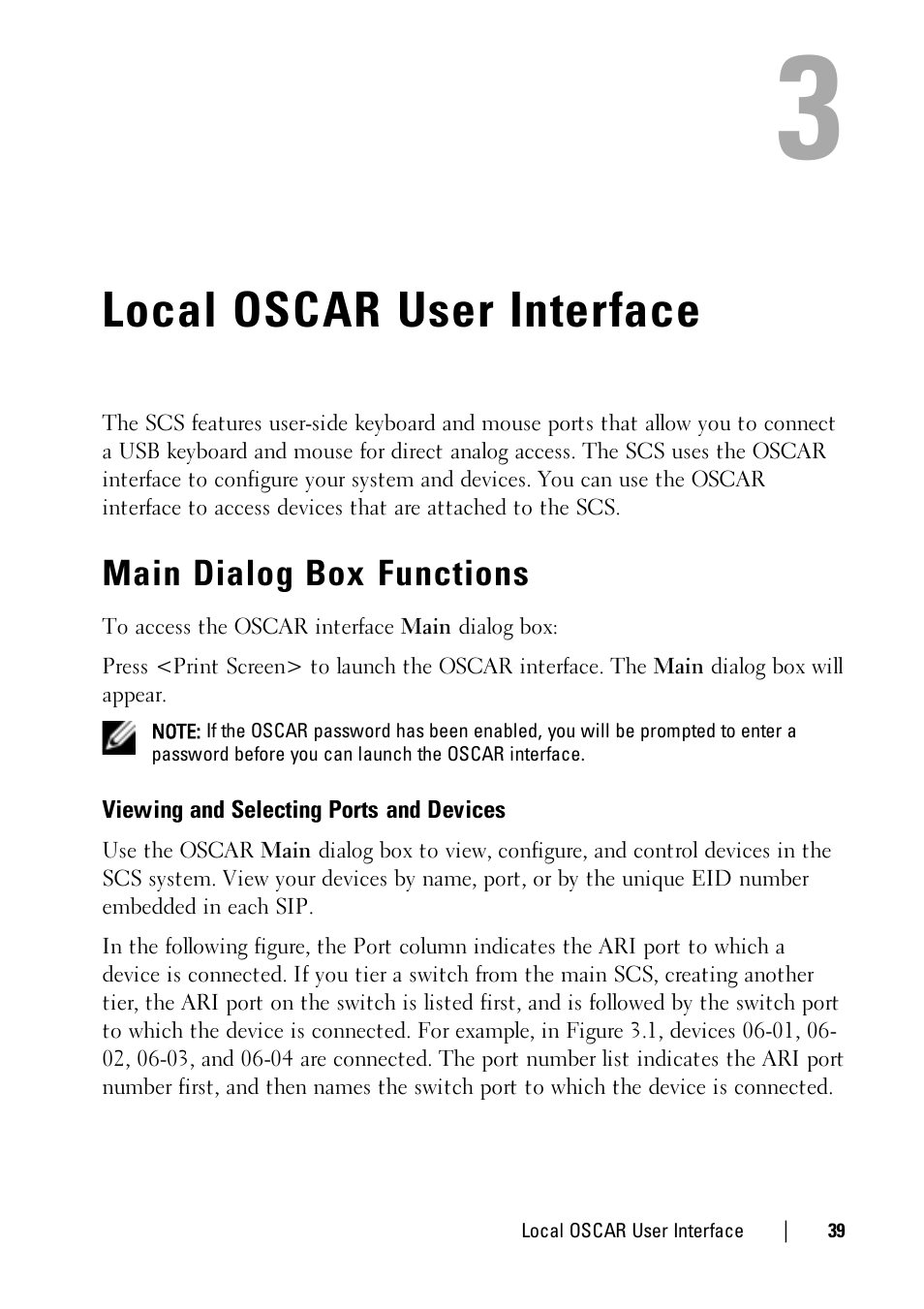 Local oscar user interface, Main dialog box functions, Viewing and selecting ports and devices | Dell KVM 1081AD/ KVM 2161AD User Manual | Page 47 / 140