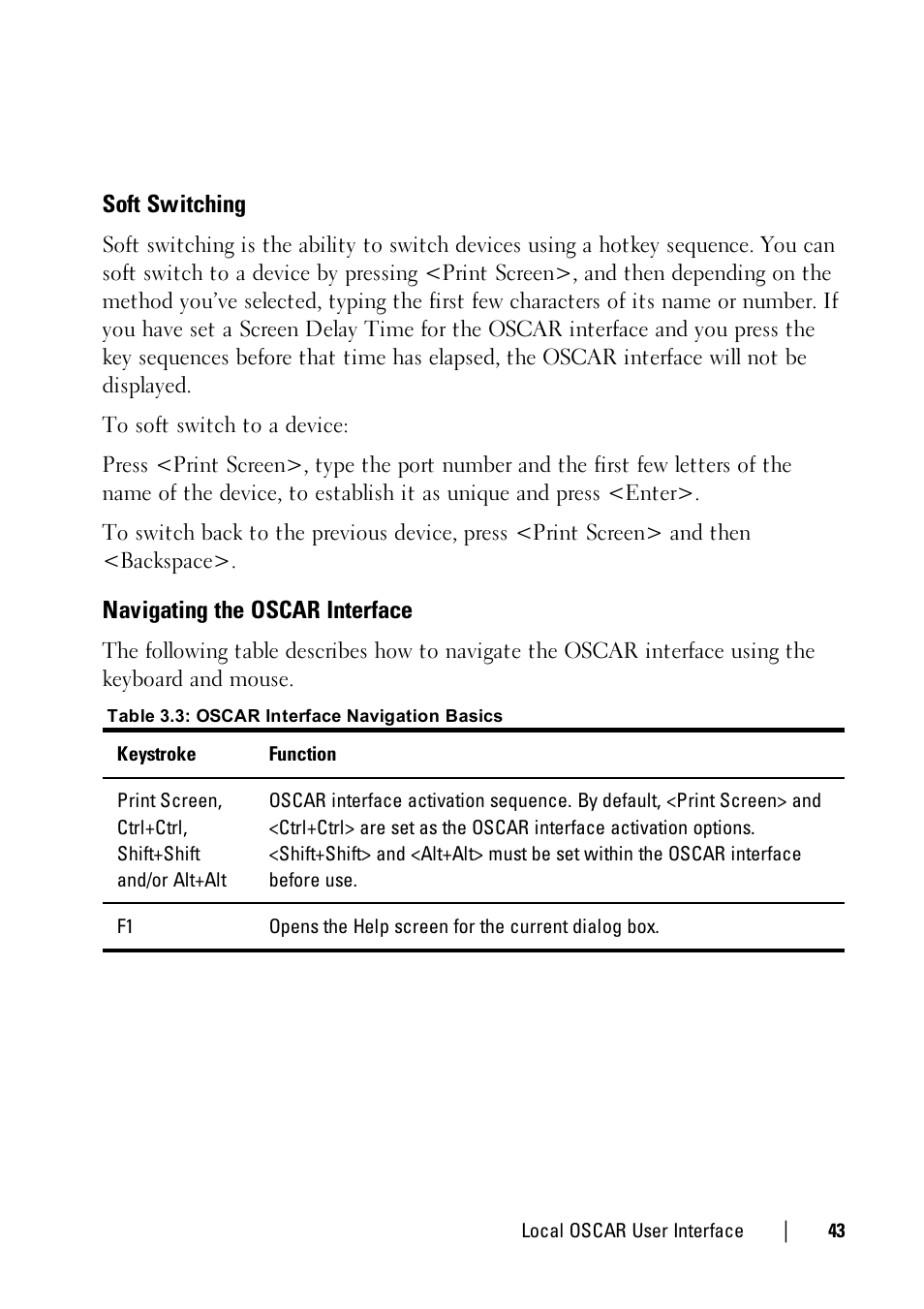 Soft switching, Navigating the oscar interface | Dell KVM 1081AD/ KVM 2161AD User Manual | Page 51 / 140