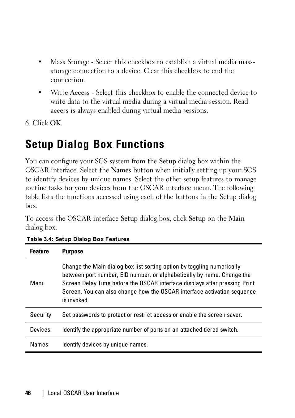 Setup dialog box functions | Dell KVM 1081AD/ KVM 2161AD User Manual | Page 54 / 140
