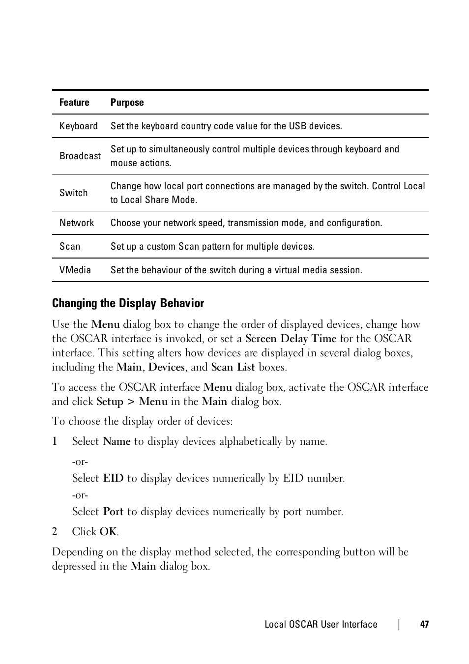 Changing the display behavior | Dell KVM 1081AD/ KVM 2161AD User Manual | Page 55 / 140