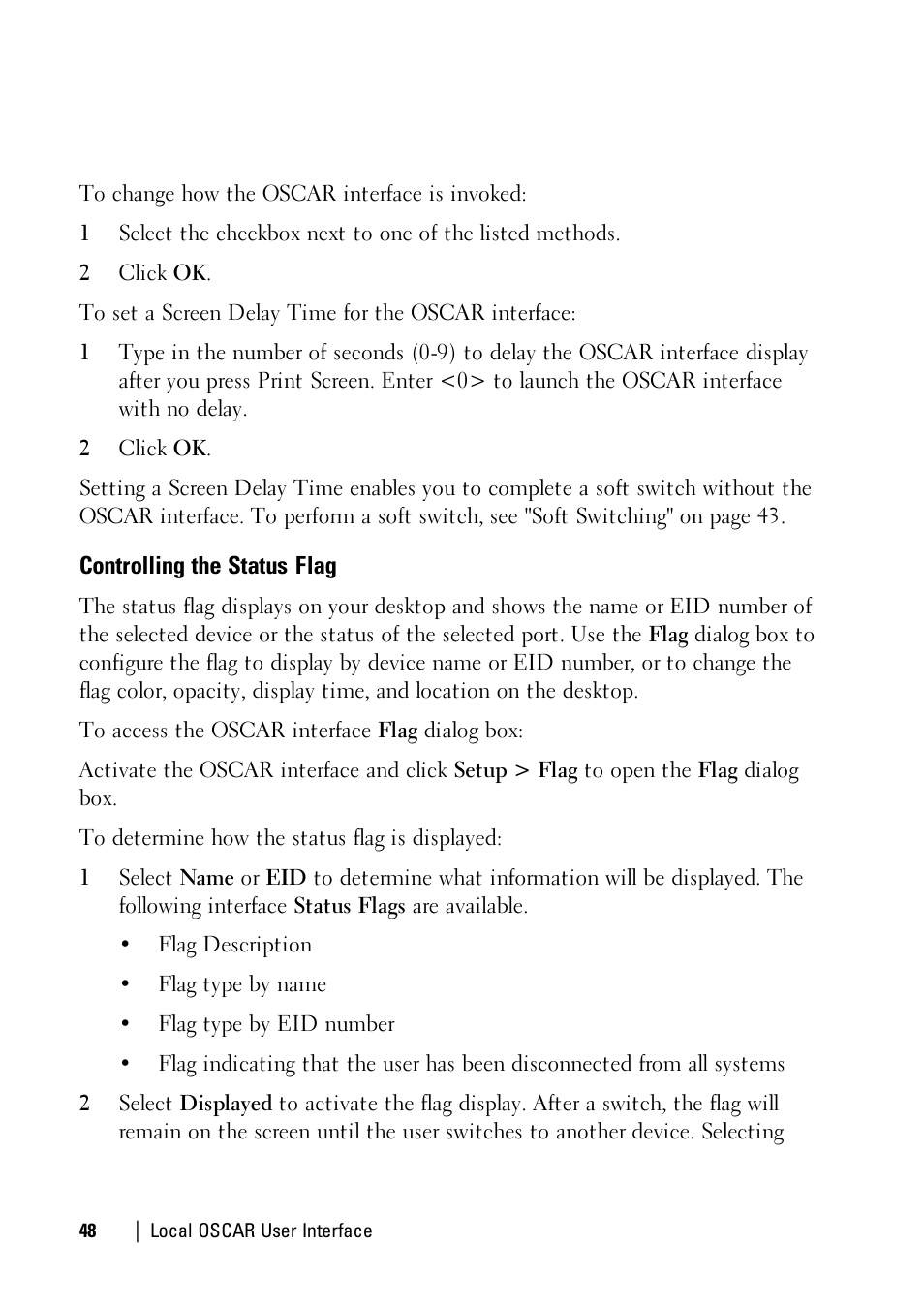 Controlling the status flag | Dell KVM 1081AD/ KVM 2161AD User Manual | Page 56 / 140