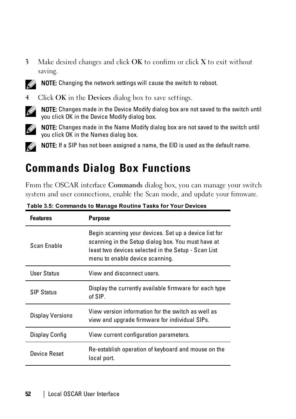 Commands dialog box functions | Dell KVM 1081AD/ KVM 2161AD User Manual | Page 60 / 140