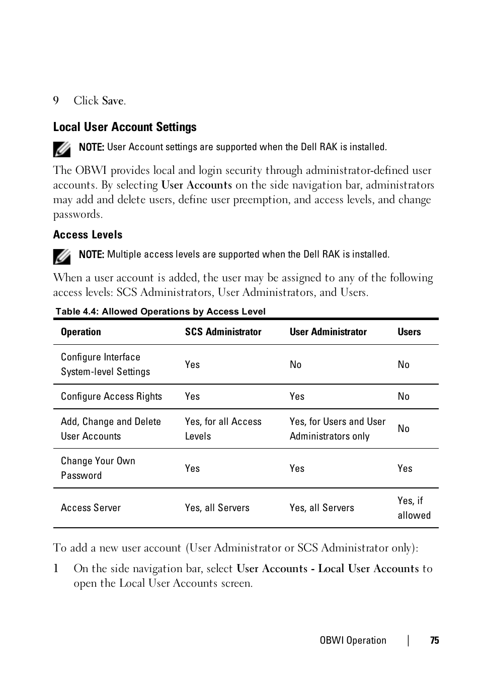 Local user account settings | Dell KVM 1081AD/ KVM 2161AD User Manual | Page 83 / 140