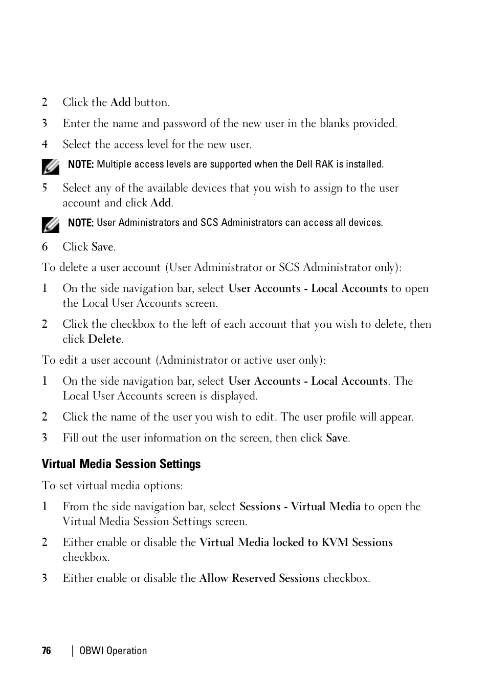 Virtual media session settings | Dell KVM 1081AD/ KVM 2161AD User Manual | Page 84 / 140