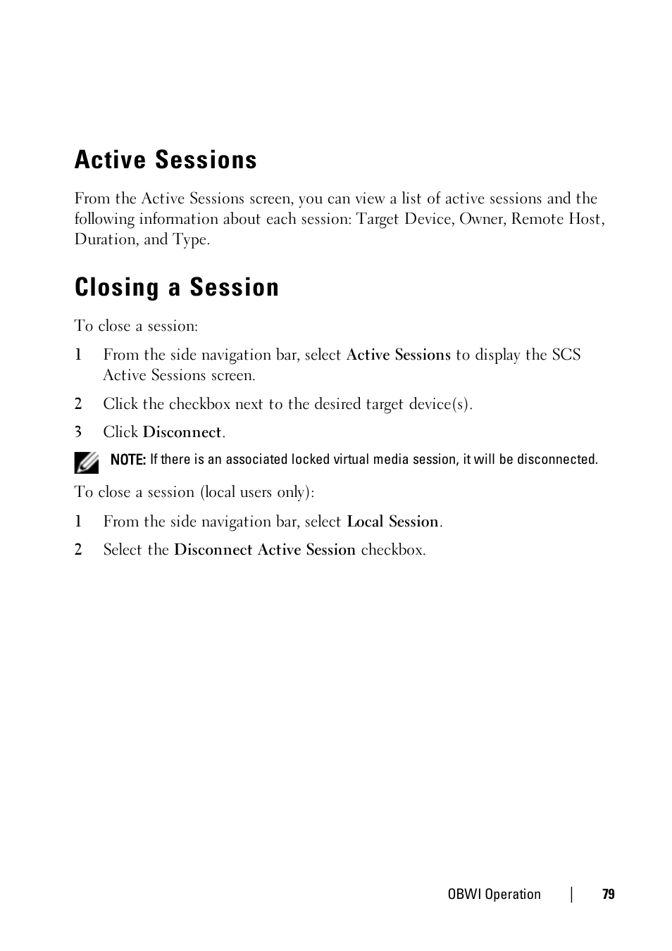 Active sessions, Closing a session | Dell KVM 1081AD/ KVM 2161AD User Manual | Page 87 / 140