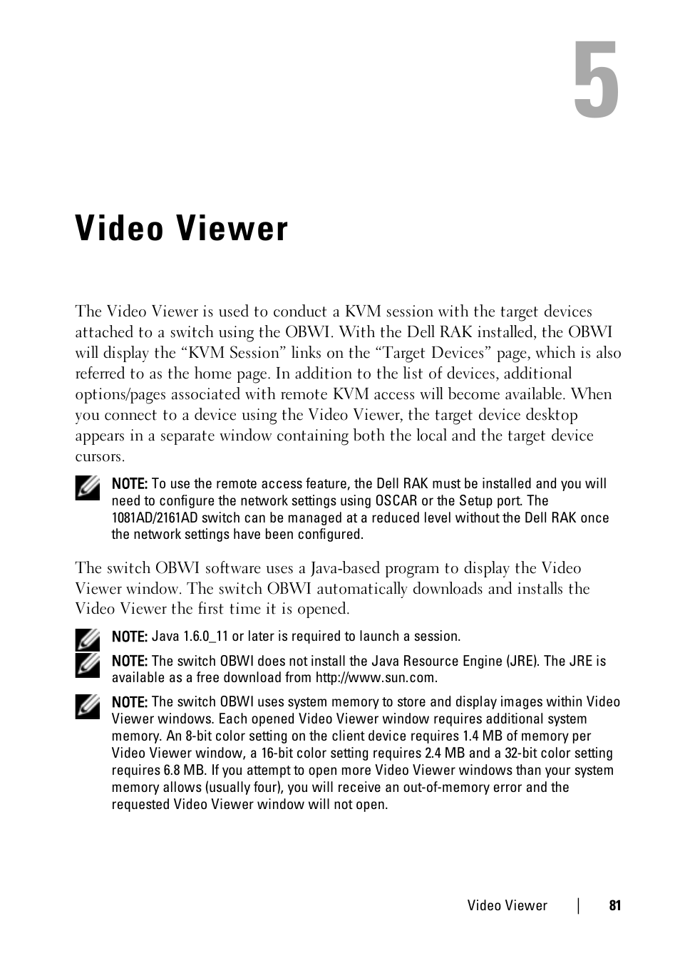 Video viewer | Dell KVM 1081AD/ KVM 2161AD User Manual | Page 89 / 140