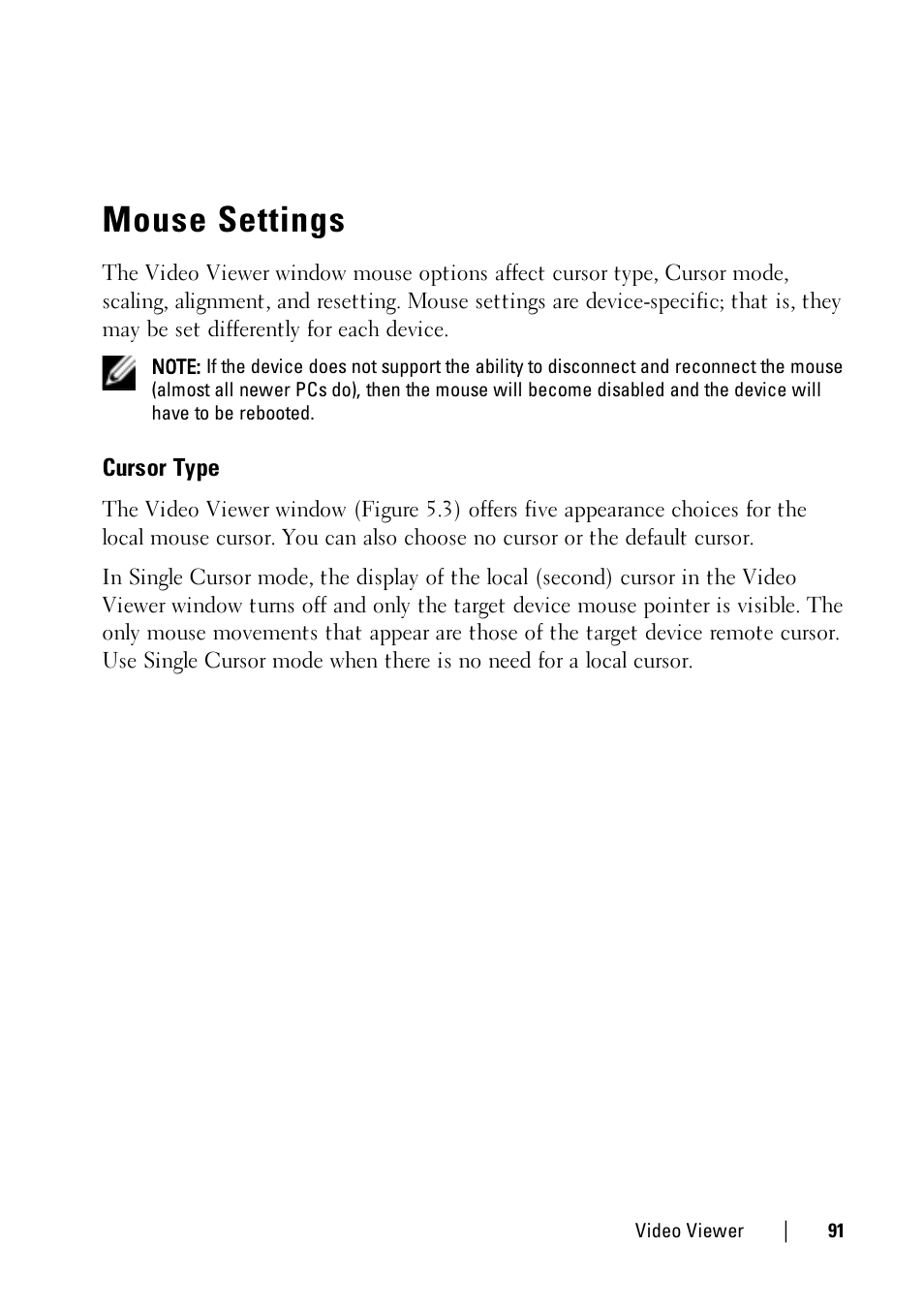 Mouse settings, Cursor type | Dell KVM 1081AD/ KVM 2161AD User Manual | Page 99 / 140