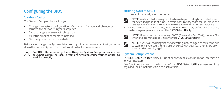 Configuring the bios, 107) so, System setup | Dell Alienware Aurora ALX (Late 2009) User Manual | Page 107 / 117