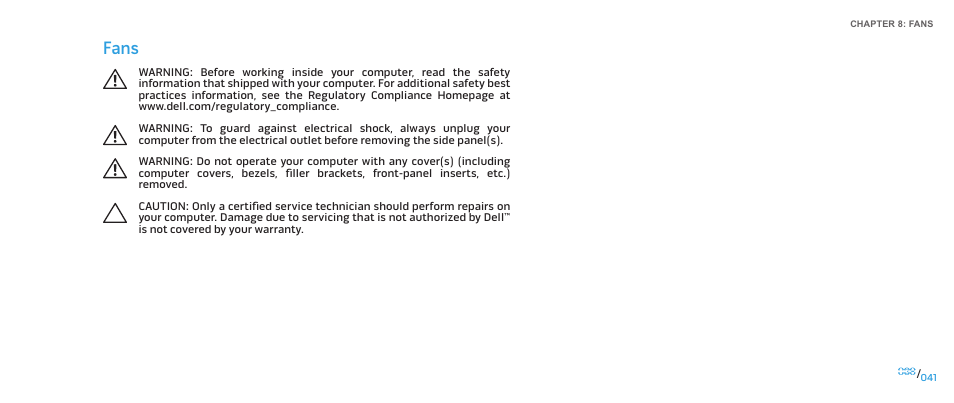 Fans | Dell Alienware Aurora ALX (Late 2009) User Manual | Page 41 / 117