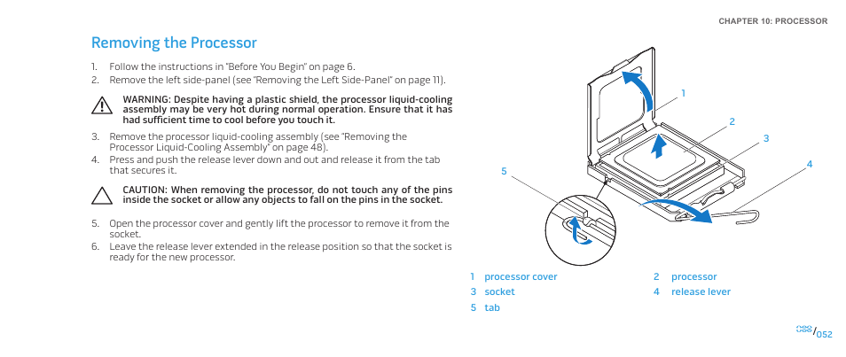 Removing the processor | Dell Alienware Aurora ALX (Late 2009) User Manual | Page 52 / 117